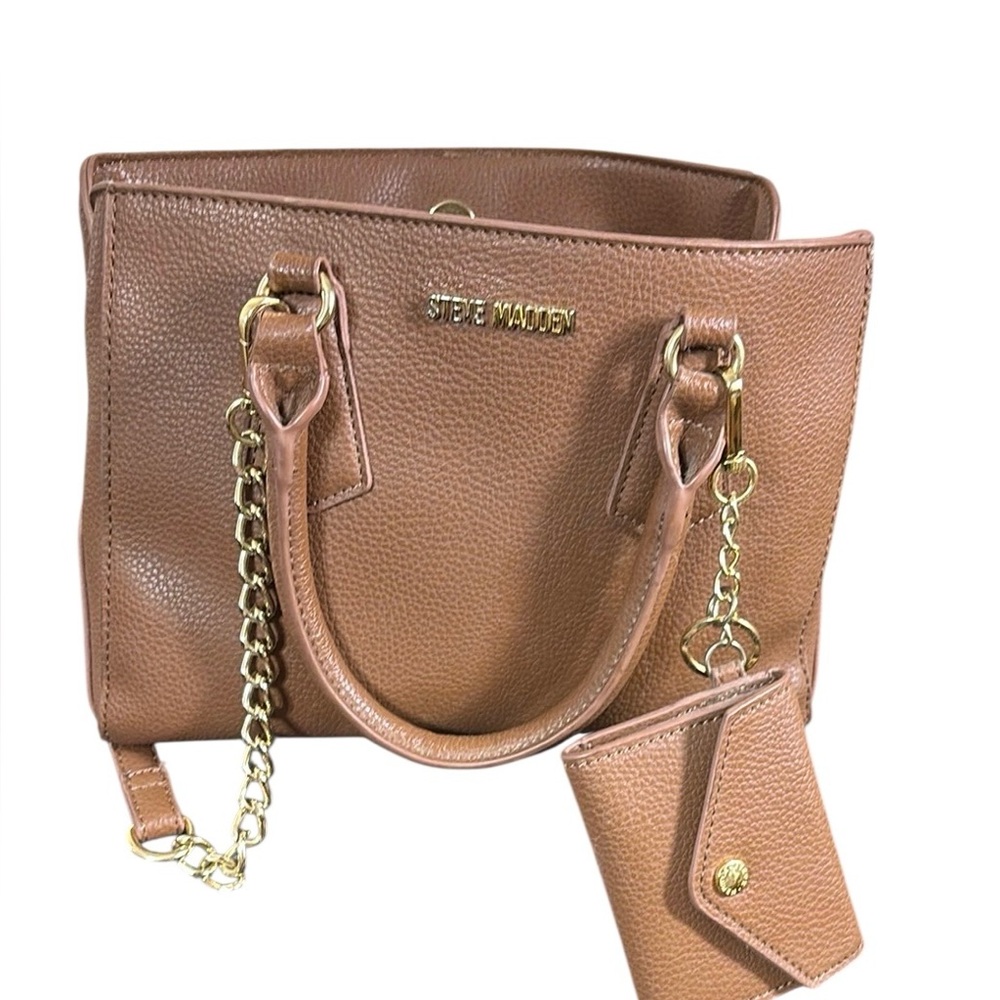 Steve Madden Brown Satchel with Gold Chain Detail